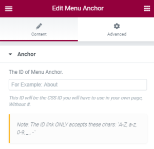 wordpress elementor menu anchor