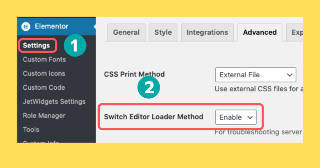 3. เปลี่ยน Editor Loader Method ใน Elementor